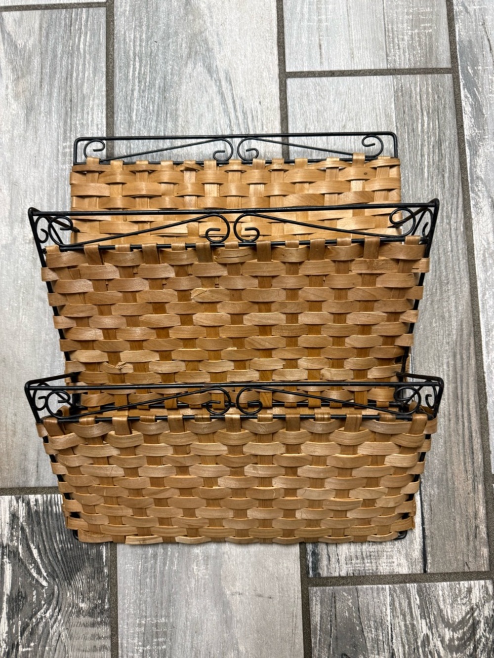 Woven Wall Basket Set with Black Metal Frame